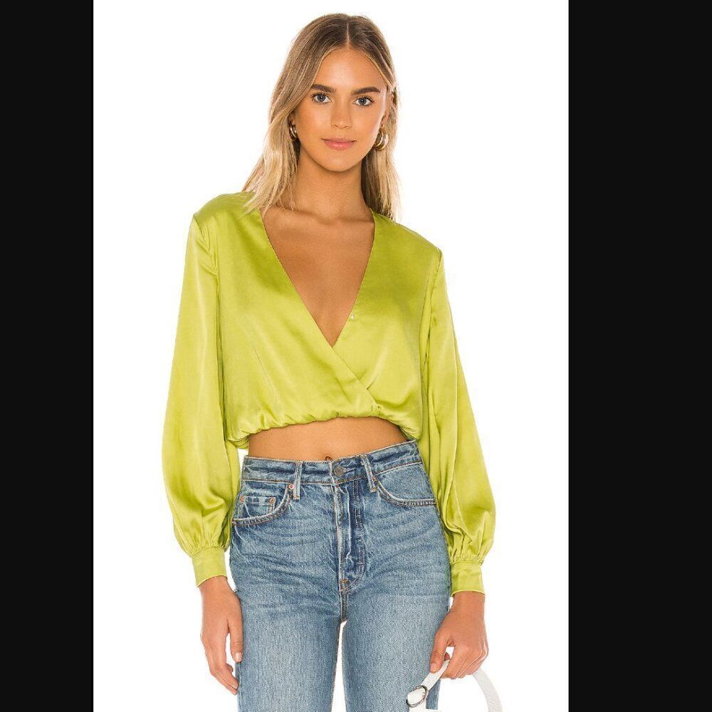 *missing cuff buttons* NWT Revolve x Superdown Abigail Wrap Top in Lime | Size S